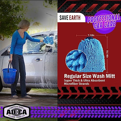 AIDEA Car Wash Mitt Microfiber, 1PK, Car Wash Brush, Blue, 7.12''X10.14'' - color: Blue, size: 1PK-7.12''X10.14''