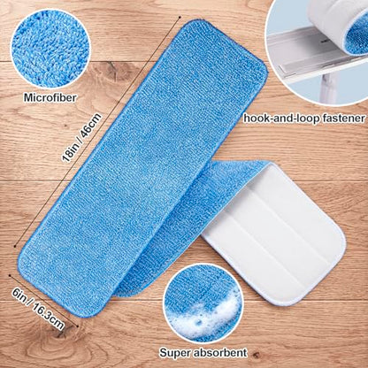 HOMEE Reusable Microfiber Mop Pads 18"x6", Replacement Floor Mop Pad 6 Pack - color: Blue - 6 Pack