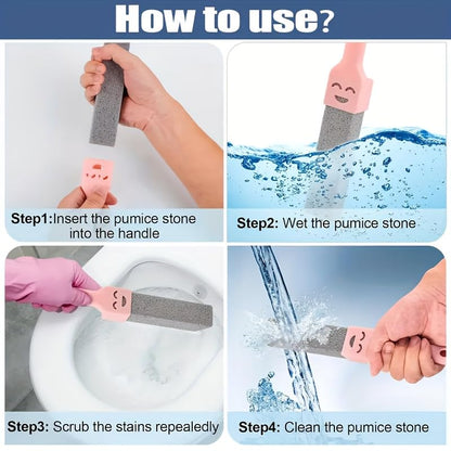 3Pcs Pumice Toilet Cleaning Brushes, Reusable Non-Electric Hard Water Stain Removers with Portable Plastic Handles for Bathroom & Pool