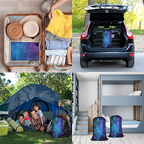 Swono Starry Sky Laundry Bag with Drawstring Straps, Heavy Duty Extra Large Laundry Bags for Laundromat Household, Galaxy Nebula Cloud Cluster Stars Aerospace Travel Dirty Clothes Bag, Purple Blue - color: Starry Sky