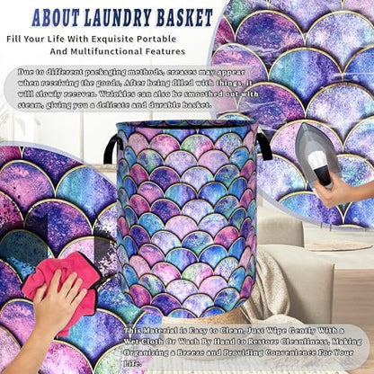 Mermaid Scales Laundry Basket Oxford Cloth Foldable Hamper 18.9x16.5 Inch - color: Beautiful Mermaid Scales Printed