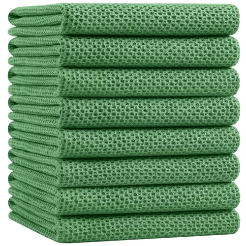 Homaxy 100% Cotton Oversized Waffle Weave Kitchen Towels 8-Pack - color: Grass Green, size: 20 X 28 - 8 Pack