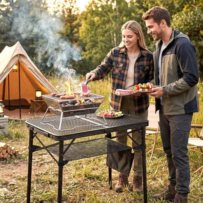 Folding Grill Table, 24"x16" Portable Camping Table with Storage Pocket, Heat Resistant & Waterproof Outdoor Picnic Table, Sturdy Lightweight for Travel Cooking BBQ, Camping, Backyard - size: 24"L x 16"W x 27"H