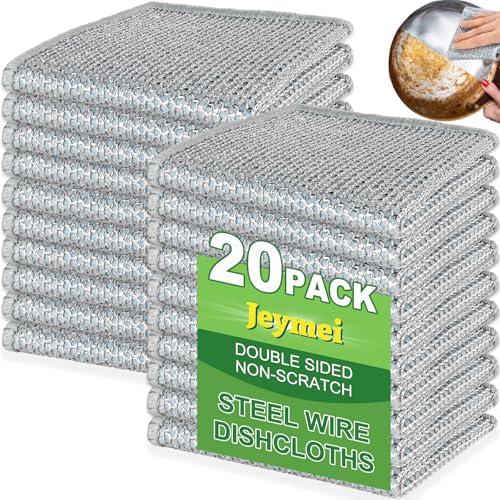 Jeymei 20pcs Non Scratch Wire Dishcloth,Dish Cloths for Washing Dishes,Blue - color: 20pcs Blue