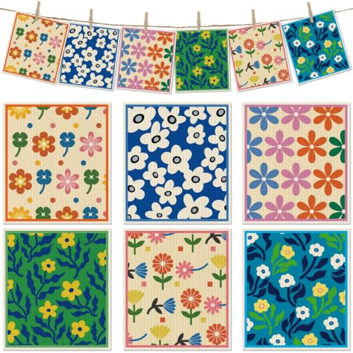 6 Pcs Swedish Paper Cloths for Kitchen, Reusable Paper Towels Washable - color: Colorful Broken Floral