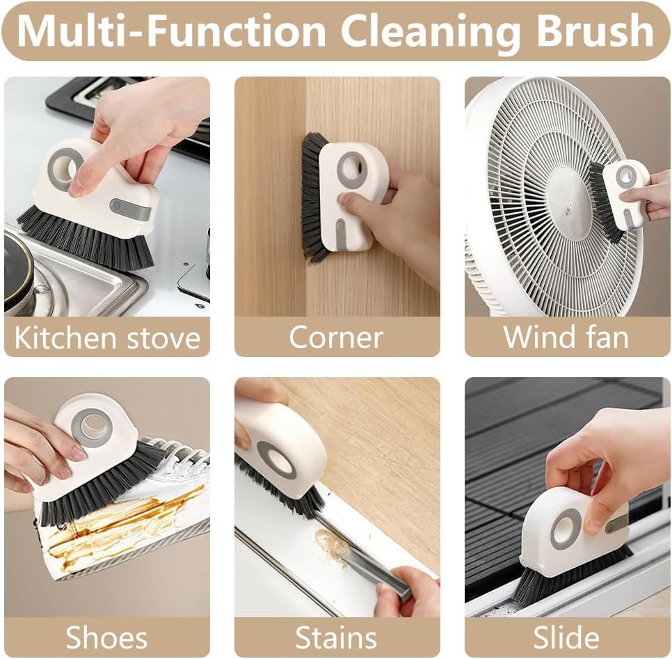 2-in-1 Groove Cleaning Brush with Hard Bristle and Hidden Scraper, Multifunction Crevice Tool for Window Track, Sliding Door, Gray