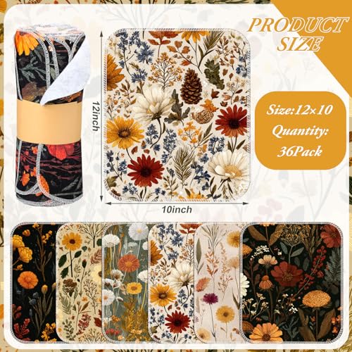 36 Pack Reusable Kitchen Cloths Cotton Towels, Fall Wildflower - style: Fall Wildflower