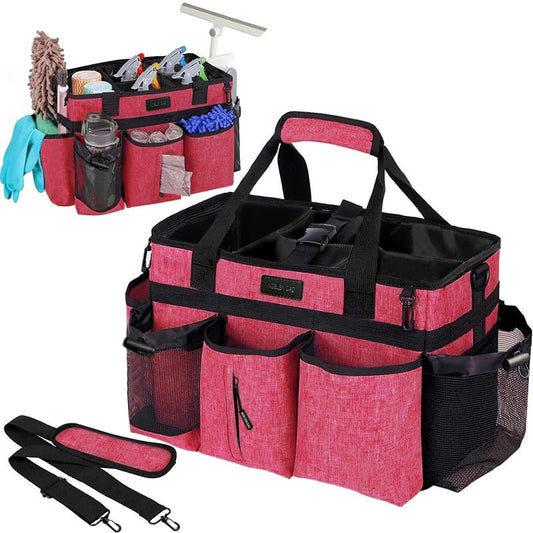 Wearable Cleaning Caddy Bag,Cleaning Supply Tote for Cleaning Supplies, Cleaning Organizer with Adjustable Shoulder and Waist Straps for Cleaners & Housekeepers (Increased Rose Red, Plus) - color: Increased Rose Red, size: Plus