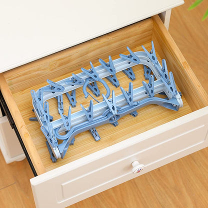 Foshine Clothes Drying Racks Foldable Clip Hangers Plastic with 32 Clips - color: Blue