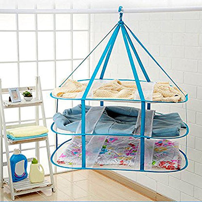 2-3 Tier Folded Mesh Clothes Drying Rack, Stackable Sweater Drying Rack, Portable Hanging Laundry Racks with Fixing Band for T-Shirt, Swimsuit, Underwear(Color:3 Tier) - color: 3 Tier