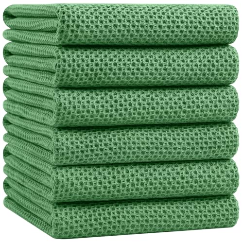 Homaxy 100% Cotton Oversized Waffle Weave Kitchen Towels 6-Pack - color: Grass Green, size: 20 X 28 - 6 Pack