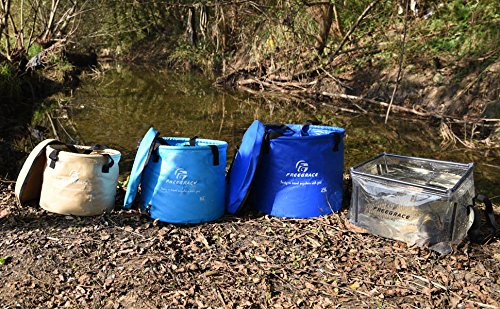 Freegrace Collapsible Water Bucket with Lid 10L Portable Camping Wash Basin - color: Khaki, size: 10L