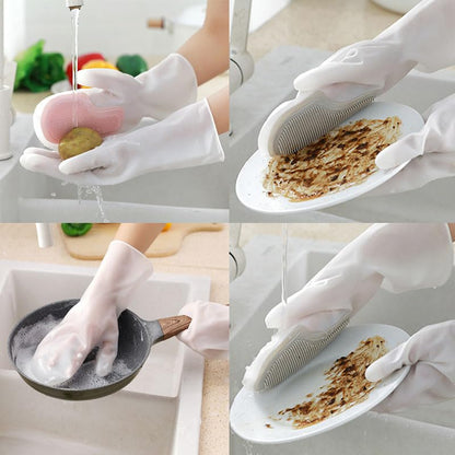 2 Pair Dishwashing Gloves with Scrubbing Bristles Dishes Washing Glove Brush Scrapper for Household Cleaning Kitchen Bathroom Car Garden