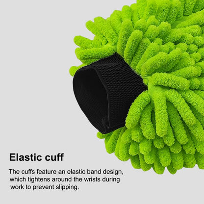 Car Wash Mitt(5.9In × 7.08In), Scratch-Free Double-Sided Wash Brush, Microfiber Wet & Dry Soft Plush Gloves for Cleaning Cars and Home, Car Cleaning Accessories, Machine Washable, Green