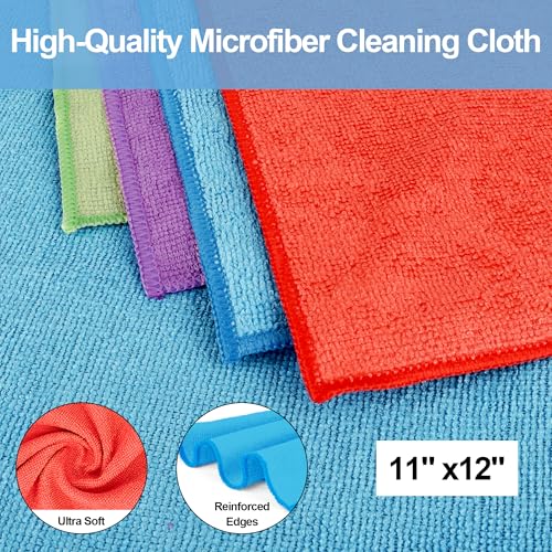Microfiber Cleaning Cloth, 52 Pack Cleaning Rags,12" X 11" Lint Free Dish Towels Wash Cloths, Reusable Microfiber Towels for Home and Kitchen Bathroom Apartment Cleaning Supplies, Assorted - color: Multicolor, size: 52 Pack