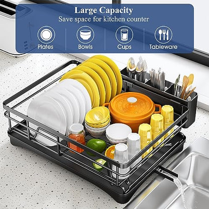 SNTD Dish Drying Rack for Kitchen Counter, 11.8" W x 16.7" L, Black - color: Black