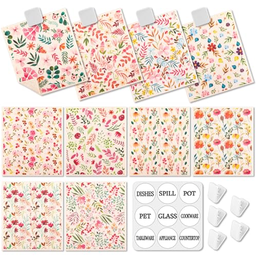 Lucomb 10 Pack Swedish Dishcloths with Hooks, Cellulose Reusable Kitchen Towels Super Absorbent Paper Towels Dish Cloth for Home Kitchen Dishes Cleaning (Quick Drying & Washable Decorative) - color: 10 Pack-florals Prints+ Clips