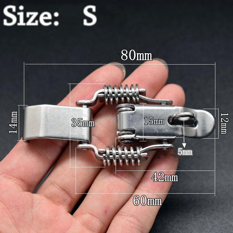 Stainless Steel 304 All in one Double Spring Locking Latch with Lock Hole ，hasps Chest Toggle Catch Clasp Furniture Hardware Accessories w/Screws (S) - size: Small