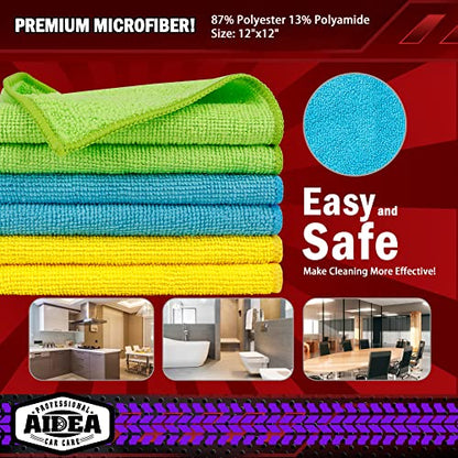 AIDEA Microfiber Cleaning Cloth 20PK, Microfiber Towels for Cars 12"×12" - color: Yellow Blue Green, size: 20PK