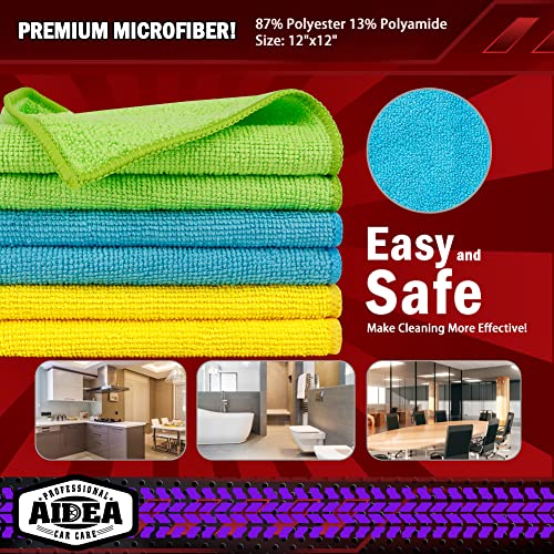 AIDEA Microfiber Cleaning Cloth, 600PK, Microfiber Towels for Cars, 12×12" - color: Yellow Blue Green, size: 600PK