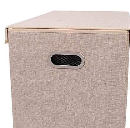 BirdRock Home Double Laundry Hamper with Lid and Removable Liners | Linen | Easily Transport Laundry | Foldable Hamper | Cut Out Handles