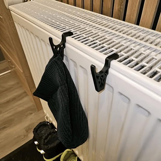 1PC Black No Punch Radiator Clothes Drying Hanger with Hooks Non Slip - color: Black