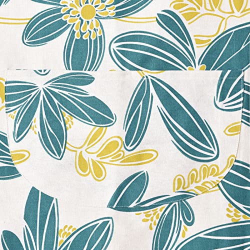 2 Pack Floral Apron for Women with Pockets, Adjustable Cotton Chef Aprons for Kitchen, Cooking, BBQ & Grill - color: Turquoise/Leaf