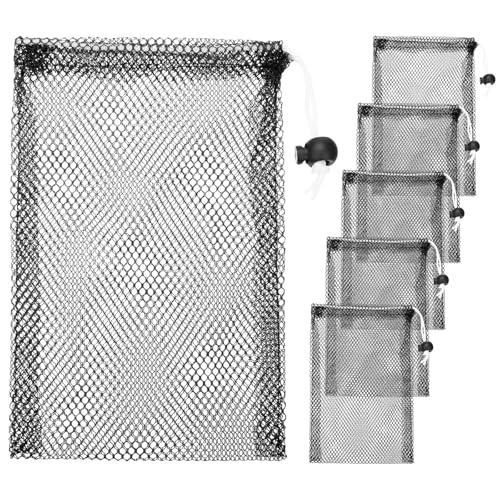 6 x 8 in Small Mesh Laundry Bags with Drawstring [6PCS] - Durable Mesh Bags with Cord Lock for Laundry & Soap &Small Balls - [Black] - color: Black