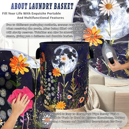 Moon Flowers Laundry Basket Oxford Cloth Hamper18.9"x16.5" - color: Full Moon Floral and Butterfly