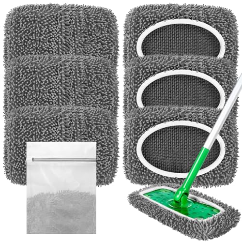 Reusable Microfiber Mop Pads Compatible with Sweeper Mop,Wet pad Refills - color: Chenille - Grey, size: 6 Pack + 1 Pack