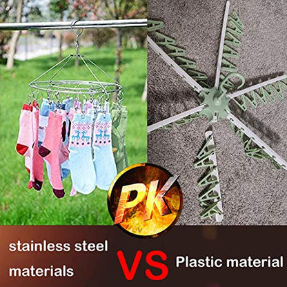 CenYouful Stainless Steel Round Hanging Drying Rack with 20 Clips for Drying Socks, Baby Clothes, Bras, Towel, Underwear, Hat, Scarf, Pants, Gloves - size: Circular-1 Pack