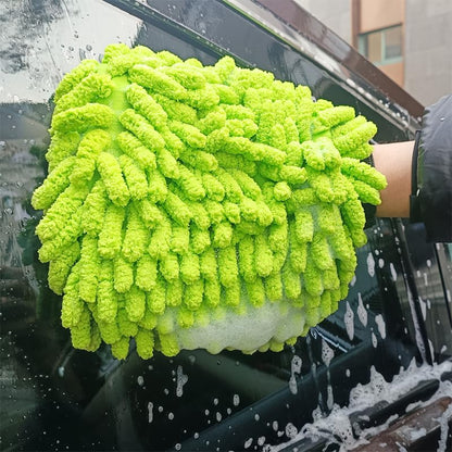 Car Wash Mitt(5.9In × 7.08In), Scratch-Free Double-Sided Wash Brush, Microfiber Wet & Dry Soft Plush Gloves for Cleaning Cars and Home, Car Cleaning Accessories, Machine Washable, Green