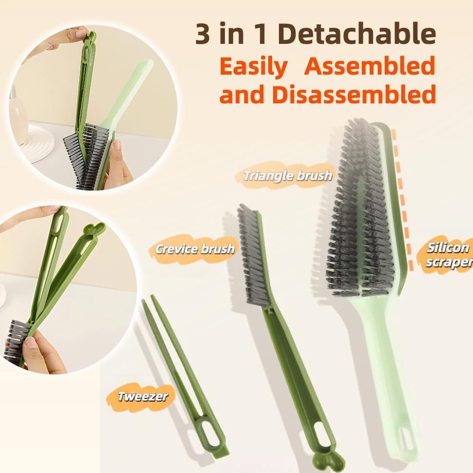 3-in-1 Detail Cleaning Brush, Crevice Grout Brush, Orange - color: Orange