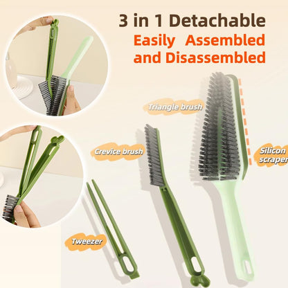 3-in-1 Detail Cleaning Brush, Crevice Grout Brush, Green - color: Green