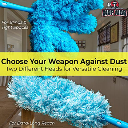 Extendable Washable Microfiber Duster and Blind Cleaner w/Pivoting Head and Extension Pole. Telescopic Arm and Flexible Heads for Easy Ceiling and Cobweb Dusting. Detachable Dusters = Quick Cleaning