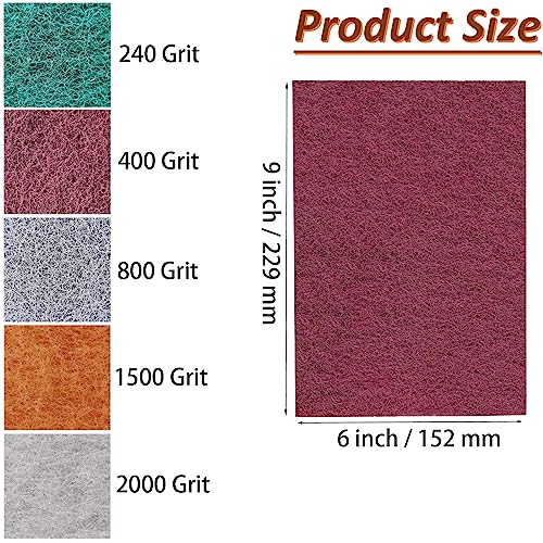 Tonmp 15 Pack 6 x 9 Inch Hand Pads Coarse Medium Fine Superfine 5 Different Specifications Assortment General Purpose Scouring Pad Ideal for Garden Tools and Grills,Automotive Body Tools