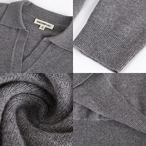 GreenMount Women's Deep V-Polo Casual Loose Cashmere Sweater Pullover Lapel Long Sleeve for Women Keep 37.5° Warm - color: Grey, size: X-Large