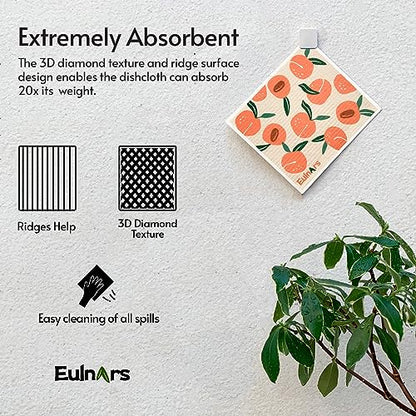 Eulnars Swedish Dishcloths for Kitchen, 8 Pack Reusable Paper Towels with Clips, Non-Scratch Swedish Kitchen Towels, Super Absorbent Cellulose Sponge Cloths, Dishwasher Safe, No Odor - color: Fruit Party