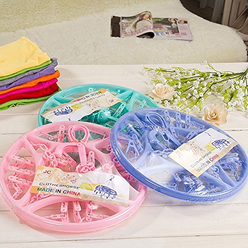 Round Plastic 18 Clips Underwear Scarf Laundry Clothes Drying Hanger Pink