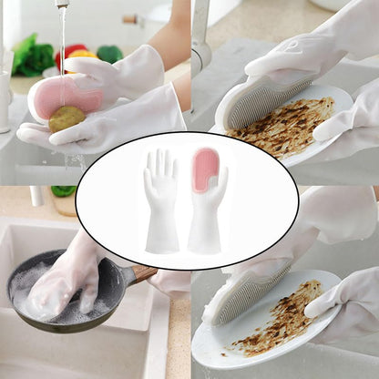 2 Pair Dishwashing Gloves with Scrubbing Bristles Dishes Washing Glove Brush Scrapper for Household Cleaning Kitchen Bathroom Car Garden