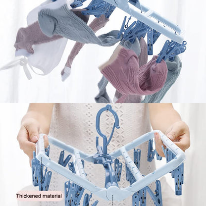 Foshine Clothes Drying Racks Foldable Clip Hangers Plastic with 32 Clips - color: Blue