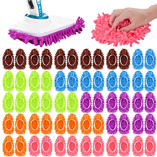 Xtinmee 30 Pairs (60 Pieces) Mop Slippers Shoes for Cleaning Floor, Microfiber Shoes Cover Mop Socks Duster Slippers Cover for Foot Dust Hair Cleaners Women, 6 Color