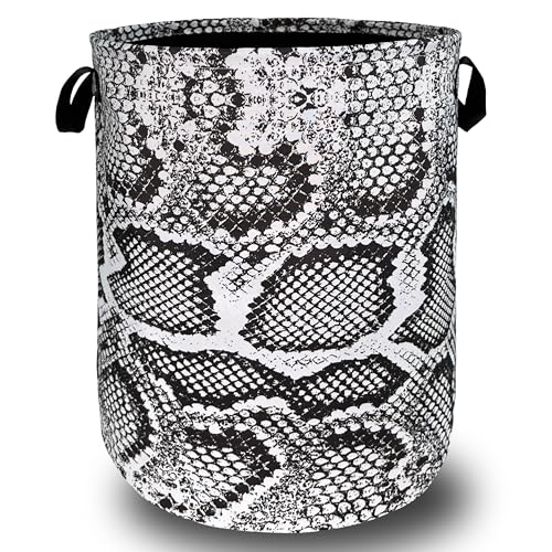 Grey Snake Print Laundry Basket Oxford Cloth Foldable Hamper 18.9x16.5 In - color: Retro Grey White Snake Texture