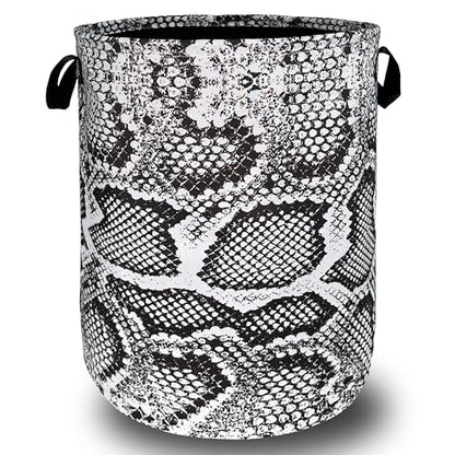 Grey Snake Print Laundry Basket Oxford Cloth Foldable Hamper 18.9x16.5 In - color: Retro Grey White Snake Texture