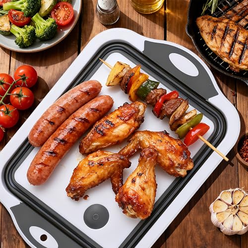 QiMH Collapsible BBQ Prep Tub, Picnic Basket with Lid Foldable Dish Basin, Washing and Draining Veggies Fruits, Food Grade Portable Cutting Board for Camping, Traveling, and Kitchen - color: Gray