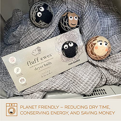 Fluff Ewes Wool Dryer Balls 3 Pack, Darks, XL - color: Darks, size: 3 Count (Pack of 1)