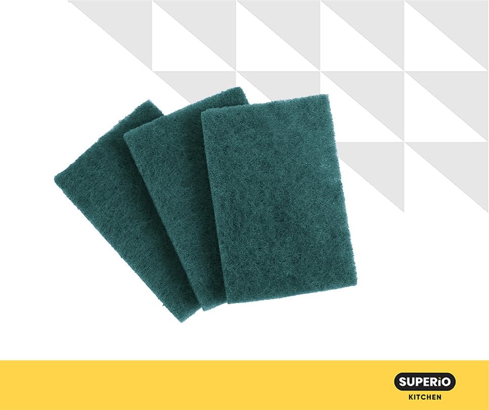 Scouring Pad Non-Scratching Scrubber Non-Scratch Cleaning Scrub Pads Heavy Duty Scouring Pad Reusable Kitchen Scrubbing Pad Pack of 3 Green, by Superio - color: Green, size: 3-pack