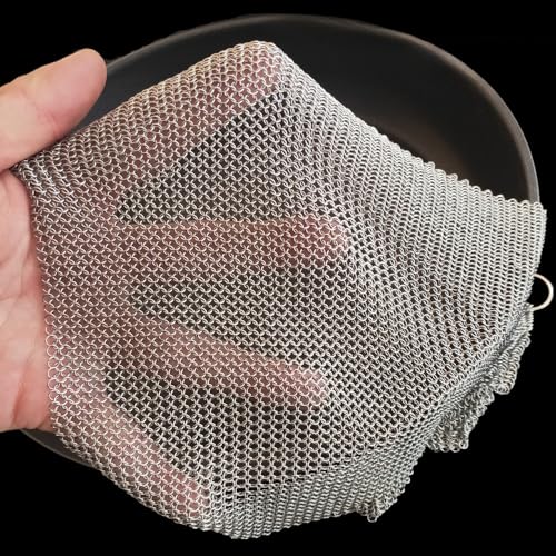Cast Iron Cleaner & Chainmail Skillet Scrubber - 24''x24'' 3.8mm Small Ring, 316L Stainless Steel Interlocking Mesh Sheet, Flexible Chainmail Panel, Fine Linked Ring Fabric, Woven Ring Net - size: 24''x24''