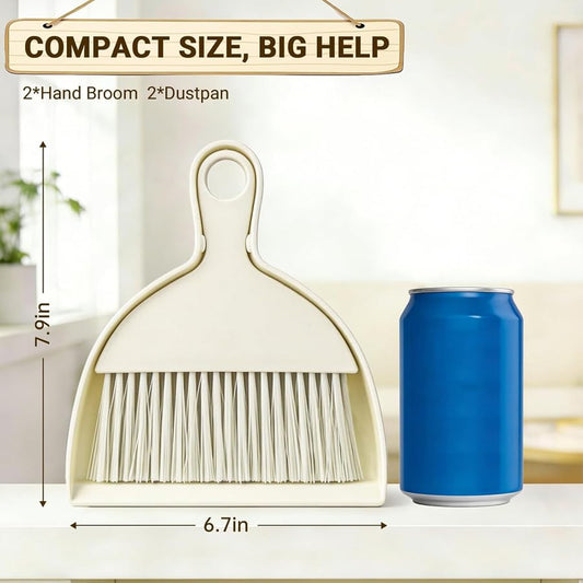 THINKLEARN 2PCS Small Dust Pan and Brush Set, Mini Broom Dustpan Kit - color: Beige