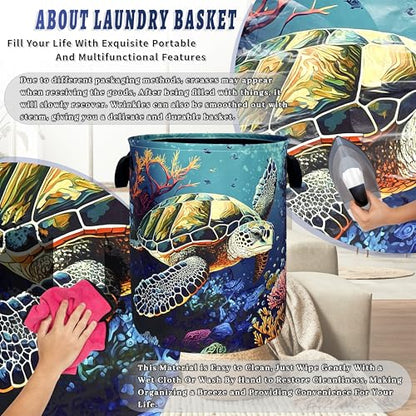 Sea Turtle Laundry Basket Oxford Cloth Foldable Hamper 18.9x16.5 Inch - color: Ocean Animal Colorful Sea Turtle